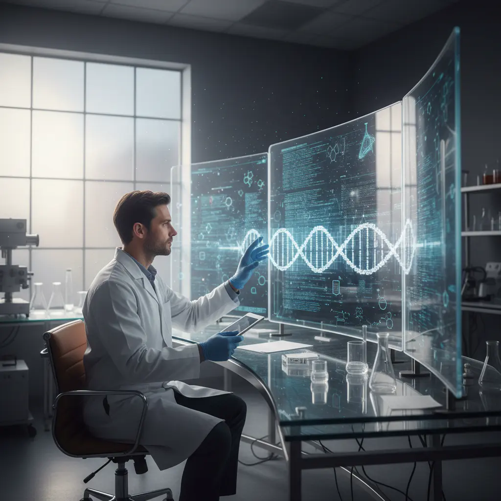 Technician reviewing genetic data